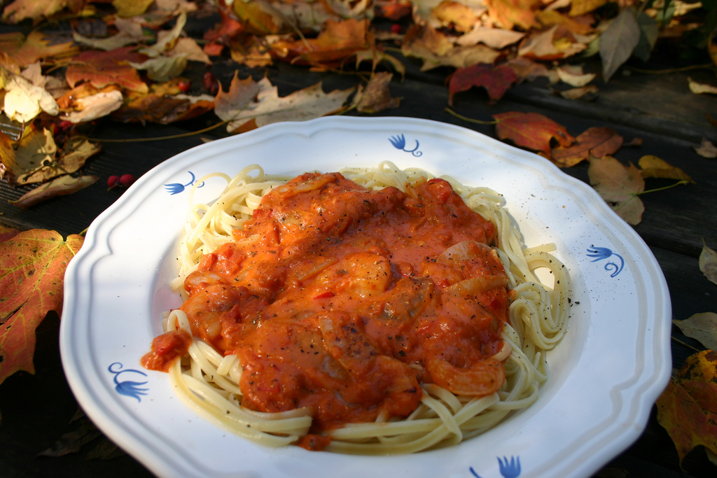 Food - Vodka Shrimp Linguini with Leaves!