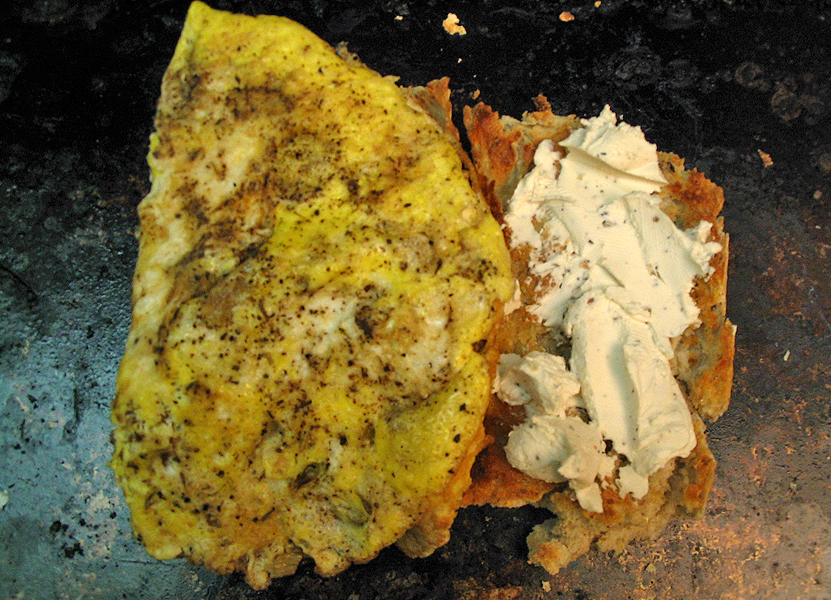 Food - Egg and Herb Cream Cheese Sandwich on Broiled Baguette!