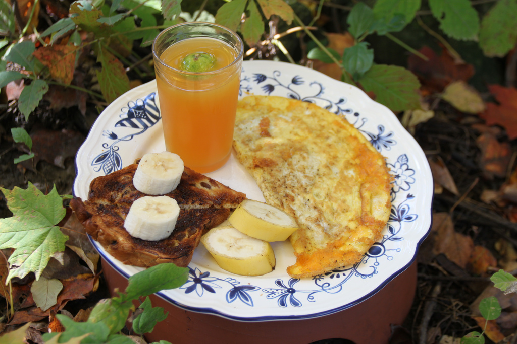 Food - Omelet with Raisin Bread and Bananas!