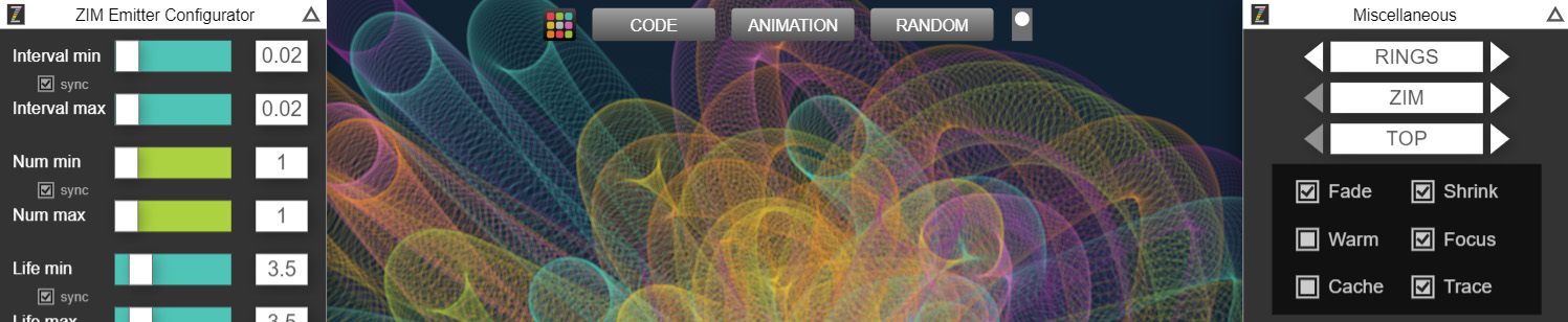 ZIM Emitter Configurator - Particle Emitter Tool on the JavaScript Canvas